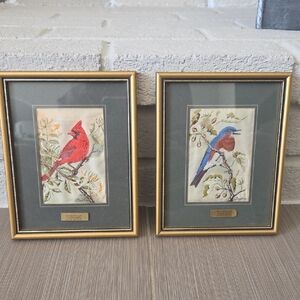 Gold Framed Bird Silk Embroidery Art Set Of 2